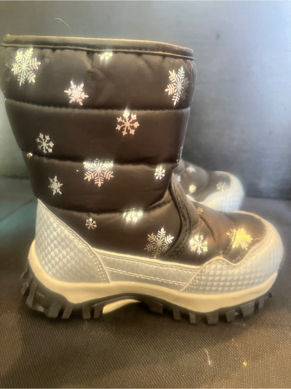COGA Toddler Winter Snow Boots US 9/EU 26 Black Blue Snowflake Faux Fur Lined